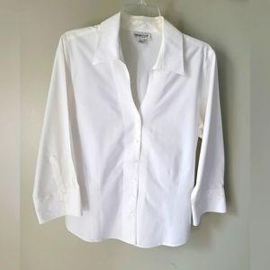 Cold Water Creek Easy Care 3/4 Sleeve Button Down No Iron Blouse Size La…
